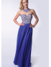 Jewel Neckline Beaded Royal Blue Chiffon Luxury Prom Dress